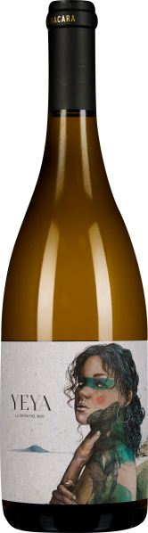 Eine Weinflasche mit einem Etikett, das eine künstlerische Illustration einer Frau zeigt, die nach rechts schaut. Die Flasche hat einen eleganten, goldgelben Farbton und einen schwarzen Hals mit einer goldenen Aufschrift.