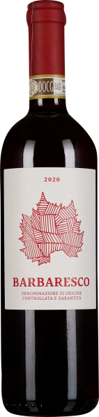 Die Weinflasche zeigt ein elegantes Etikett mit einem stilisierten Blatt in Rot, einem goldenen Siegel am Flaschenhals und einem leuchtend roten Verschluss.