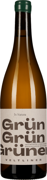 Brauner Weinflasche mit grüner Verschlusskappe; Etikett in cremefarbenem Hintergrund mit großem, markantem schwarzen Schriftzug.