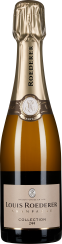 Flasche eines Champagners mit goldener Folie am Hals, elegantem Etikett und einem klaren, bernsteinfarbenen Inhalt.