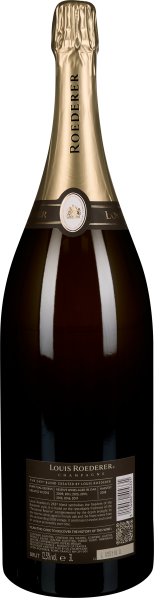 Große, elegante Champagnerflasche mit goldenem Hals und detailliertem Etikett.