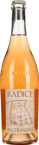 Flasche mit blass-rosafarbenem Wein und hellem Etikett, darauf ein stilisiertes Kartendesign.