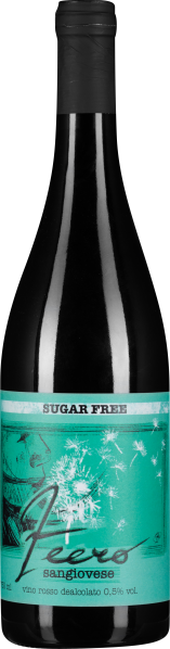 Schwarze Weinflasche mit türkisfarbenem Etikett und stilisiertem Löwenzahn-Design.