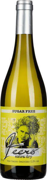 Grüne Weinflasche mit silbernem Verschluss und künstlerisch gestaltetem Etikett.