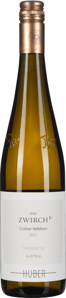 Eine schlanke Weinflasche mit einem eleganten goldenen Schraubverschluss und einem klaren Etikett. Die Flasche hat einen tiefen, dunklen Gelbton, der Wein selbst schimmert in einem helleren Gelb. Das weiße Etikett ist schlicht gehalten und vermittelt ein