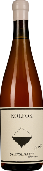 Weinflasche mit Roséwein, helles Etikett mit schwarzem Logo und Text. Die Flasche hat einen weißen Verschluss.