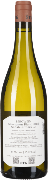 Veris: Klare Weißweinflasche mit cremefarbenem Etikett und rotem Verschluss.