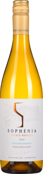 Goldgelbe Weinflasche mit etikettiertem, elegantem Design und silbernem Schraubverschluss.