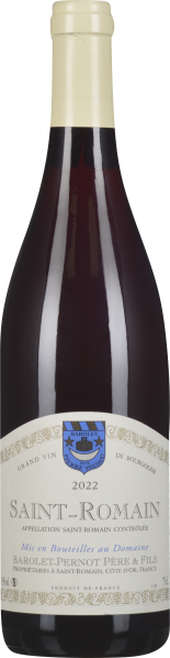 Bild einer Weinflasche mit einem cremefarbenen Etikett und einem pastellgelben Verschluss. Die Flasche ist dunkelrot, fast schwarz, und hat ein traditionelles, elegantes Design.