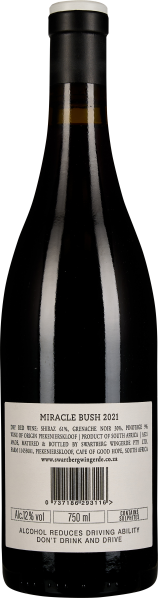 Dunkle Weinflasche mit schlichtem Etikett und schwarzem Verschluss.