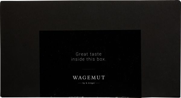 Schwarze, elegante Box mit minimalistischer Beschriftung und stilvollem Design.