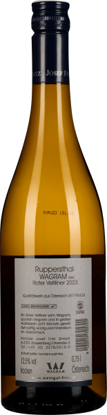 Eine braune Weinflasche mit schwarzem Schraubverschluss und detailliertem Etikett.