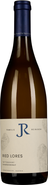 Braune Weinflasche mit cremefarbenem Etikett und blauer Kapsel.