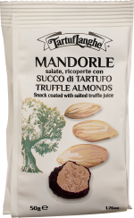 Weiße Verpackung mit gezeichneter Darstellung von Mandeln und einem Baum, insgesamt 50g Inhalt.