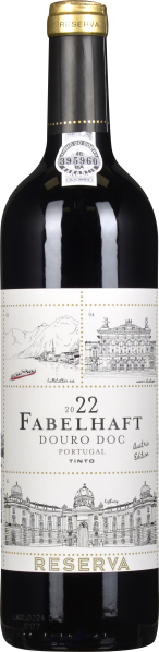 Weinflasche mit dunkelrotem Inhalt, goldfarbenem Hals und stilvollem Etikett mit detaillierten architektonischen Zeichnungen in Schwarz-Weiß.