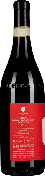 Dunkle Weinflasche mit rotem Etikett und goldener Halsfolie.