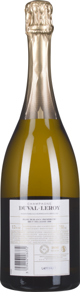 Goldene Champagnerflasche mit Details auf dem Etikett und metallischem Verschluss.