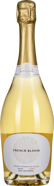 Goldene, elegante Sektflasche mit weißem Etikett und baumförmigem Design.