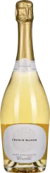 Goldene, elegante Sektflasche mit weißem Etikett und baumförmigem Design.