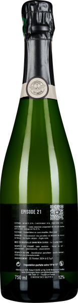 Grüne Weinflasche mit schwarzem Etikett und elegantem schwarzem Verschluss.