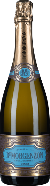 Flasche mit goldener Kapsel und blau-goldenem Etikett, präsentiert in edlem Design.