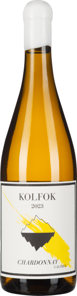 Klares Flaschendesign mit weißem Etikett, schwarze Schrift, gelber Akzent.