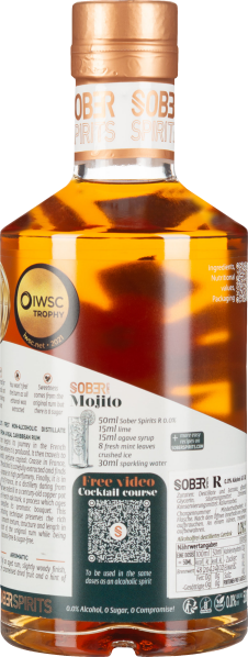 Braune Flasche mit kupferfarbenem Verschluss und detailliertem Etikett.