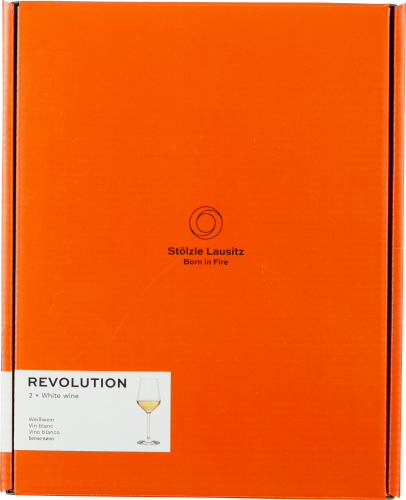Orange Verpackung mit Weinglas-Abbildung und stilvollem, modernem Design.