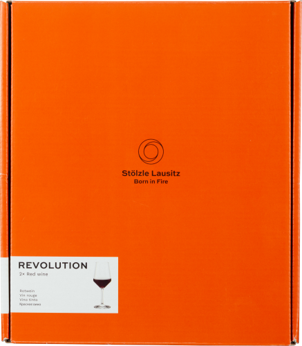 Orange Verpackung mit Glasabbildung und minimalistischen schwarzen Logos und Schriftzügen.