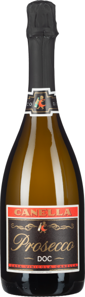 Braune Sektflasche mit schwarzem Etikett und goldenen Verzierungen.