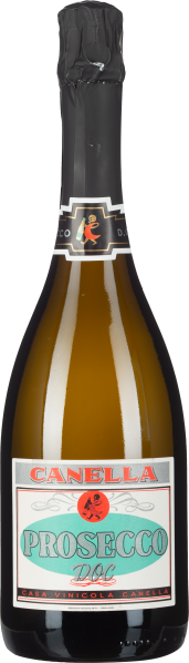 Grünliche Sektflasche mit schwarzem Hals und markantem Etikett.