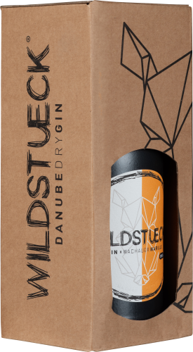 Kraftvolle Kartonverpackung mit modernen geometrischen Linien und teilweiser Flaschenansicht.