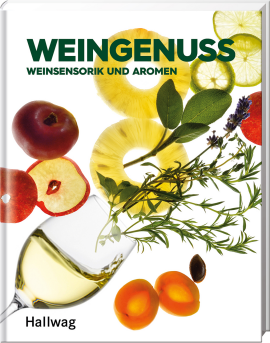 Buchcover mit frischen Früchten, Kräutern und einem Glas Weißwein.