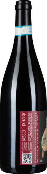 Dunkelrote Weinflasche mit elegantem Etikett und blauem Siegel am Hals.