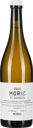 Weinflasche mit weißem Etikett, schlichtes Design, Jahrgang 2023.