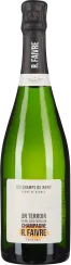 Grüne Champagnerflasche mit schwarzem Hals und weißem Etikett.