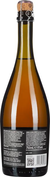 Braune Glasflasche mit Korkverschluss und dekorativem Drahtkäfig.