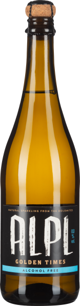 Braune, Schaumweinflasche mit Korken und schwarzem Etikett.