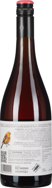 Braune Glasflasche mit schwarzem Schraubverschluss und rotem Akzent, gelber Vogel auf dem Etikett.