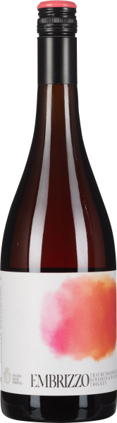 Dunkle Flasche mit schwarzem Schraubverschluss, weißem Etikett und rotem Farbverlauf.