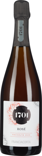 Transparente Flasche mit roséfarbenem Wein und elegantem schwarzen Etikett.