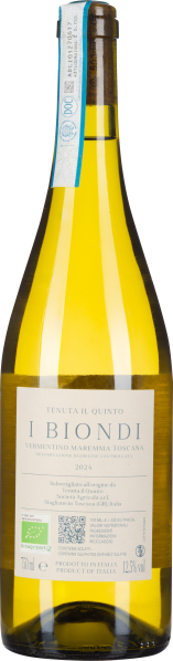 Klarglasflasche mit goldgelbem Wein und schlichter Etikettierung.