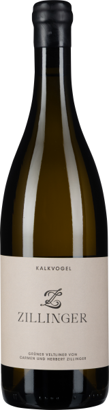 Grüne Weinflasche mit cremefarbenem Etikett "Zillinger", schwarzer Korkverschluss.