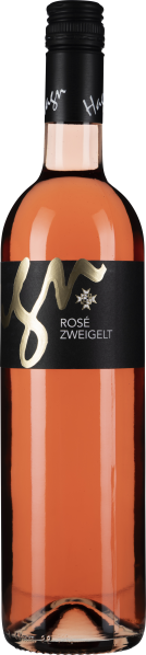 Klarer Roséwein in gold-beschrifteter Flasche mit schwarzem Schraubverschluss.