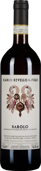 Flasche mit tiefrotem Wein, elegantes Etikett mit abstrakter Grafik, dunkler Verschluss; ideal für stilvolle Präsentationen.