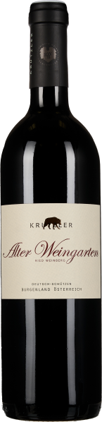 Dunkle Weinflasche mit schwarzem, glänzendem Schraubverschluss; darauf ein cremefarbenes Etikett mit schwarzem Bären und Schriftzug in elegantem Stil.