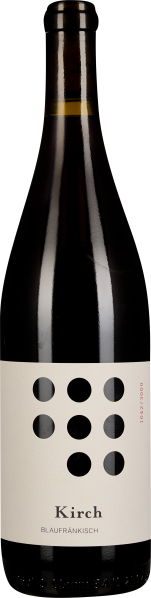 Dunkle Weinflasche mit minimalistischem Etikett, das aus einem weißen Hintergrund und neun schwarzen Punkten in quadratischer Anordnung besteht.