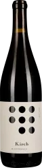 Dunkle Weinflasche mit minimalistischem Etikett, das aus einem weißen Hintergrund und neun schwarzen Punkten in quadratischer Anordnung besteht.