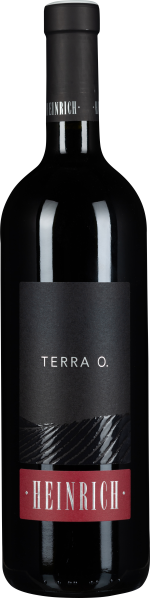 Dunkle Weinflasche mit elegantem, schwarzem Etikett und rotem Akzent unten. Moderner Schriftzug und glatte Oberfläche.