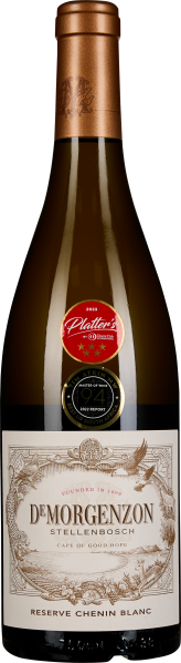 Braun-goldene Weinflasche mit elegantem Etikett und Siegeln, geschwungene Schriftzüge und feine Illustrationen.